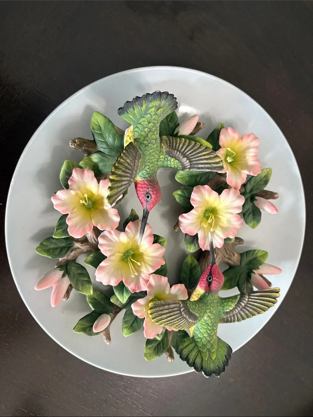 Decorative Green Hummingbird and Pink Flower Ornament - Pets Bird